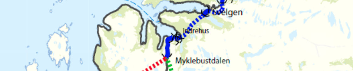 Kart med trasé Svelgen-Indrehus.